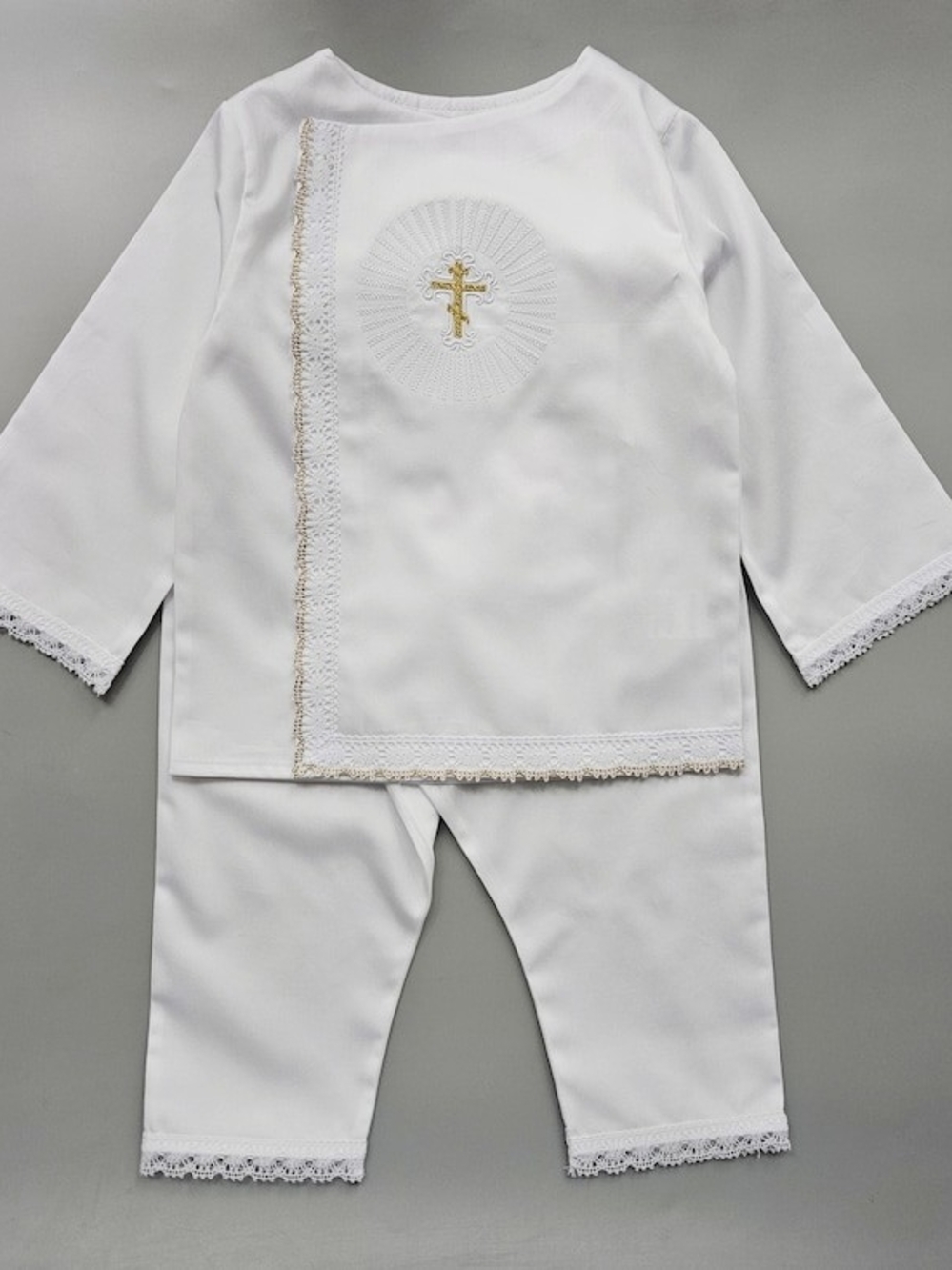 6-9m White Boys' Christening Outfit with Gold Cross Embroidery
